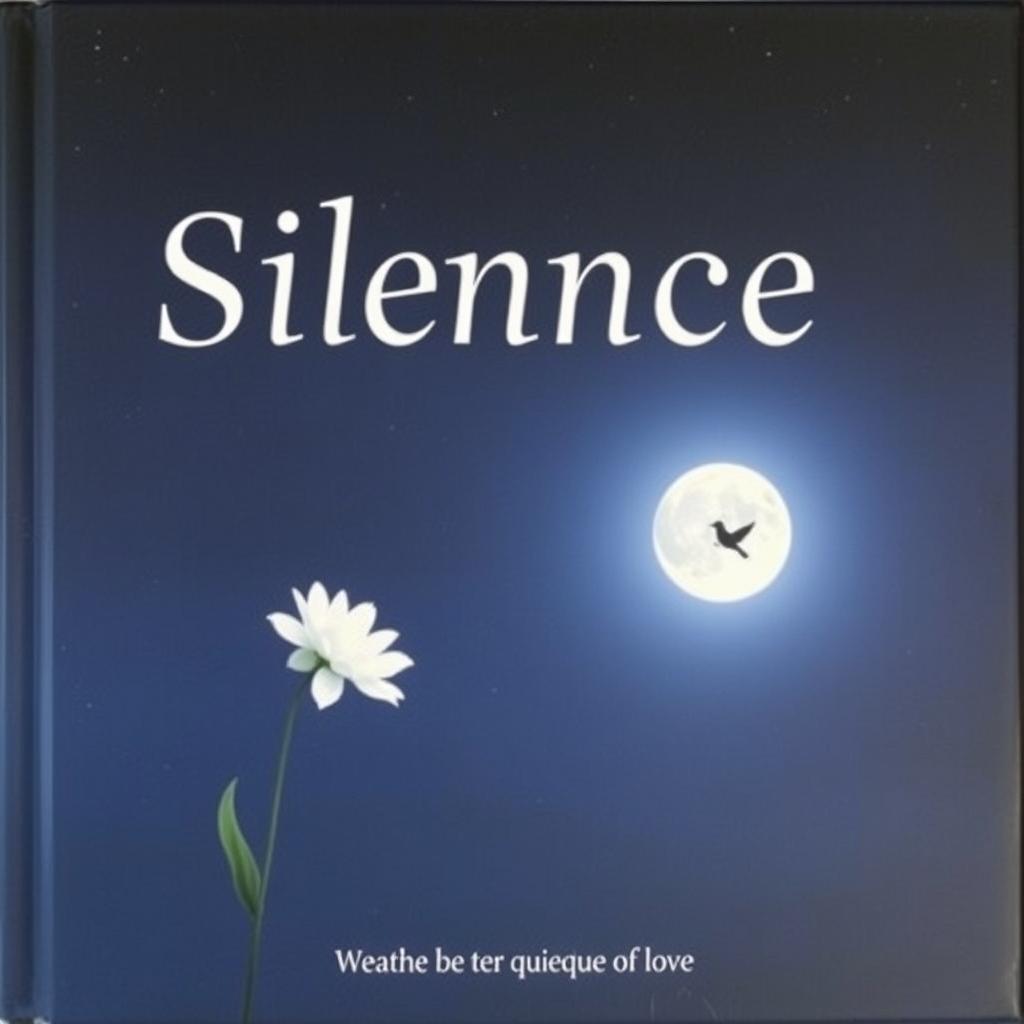 A serene nighttime scene symbolizing silence, featuring the gentle light of the moon softly illuminating the surroundings with shapes resembling birds and flowers