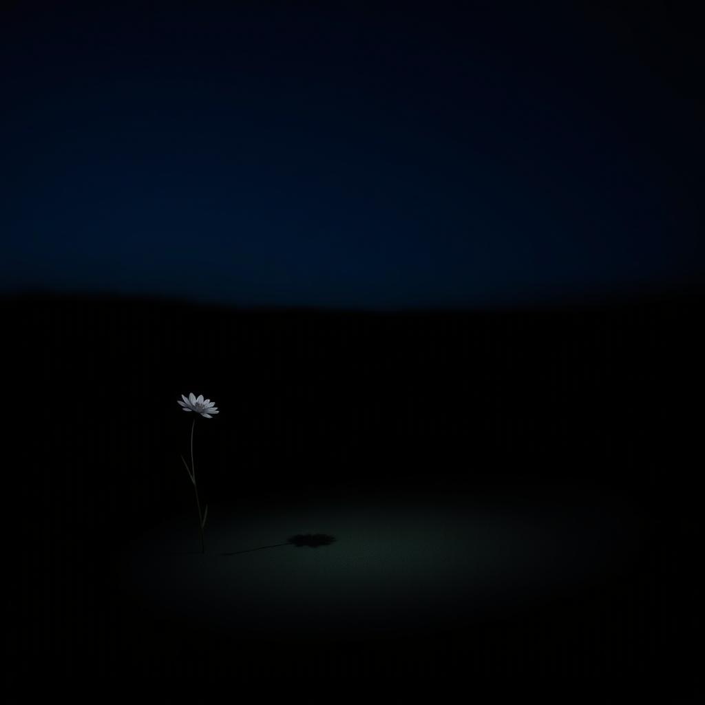 A tranquil night scene with a deep blue or soft black background that gradually fades into darkness