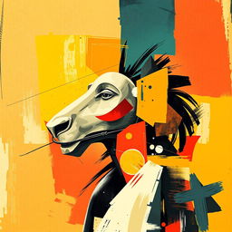 A vibrant modern art poster inspired by a classic photograph, featuring abstract shapes and bold colors