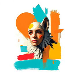 A vibrant modern art poster inspired by a classic photograph, featuring abstract shapes and bold colors