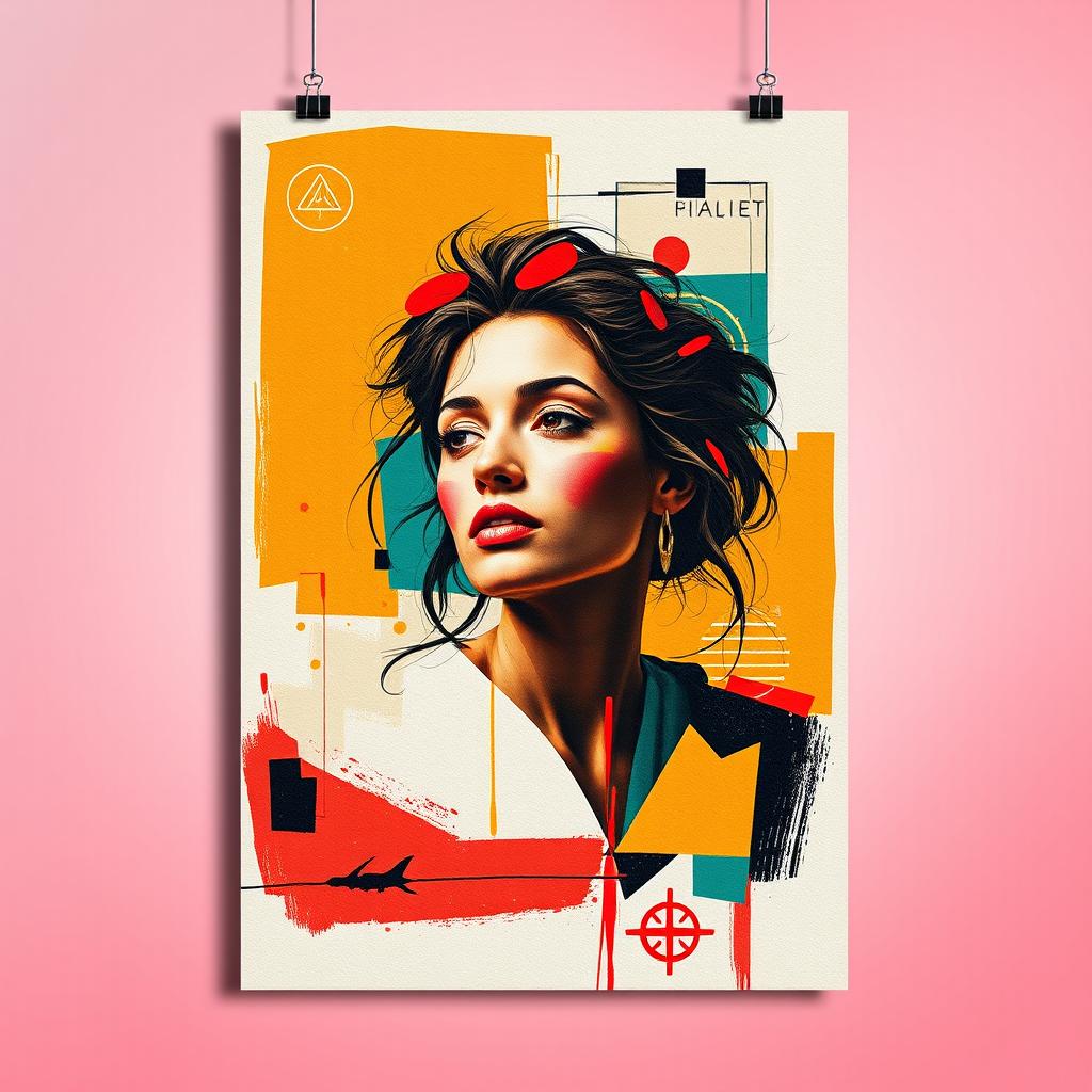 A vibrant modern art poster inspired by a classic photograph, featuring abstract shapes and bold colors