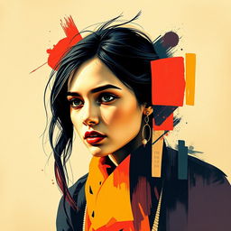 A vibrant modern art poster inspired by a classic photograph, featuring abstract shapes and bold colors