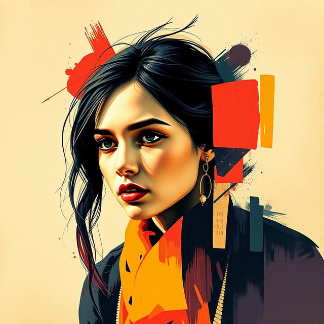 A vibrant modern art poster inspired by a classic photograph, featuring abstract shapes and bold colors