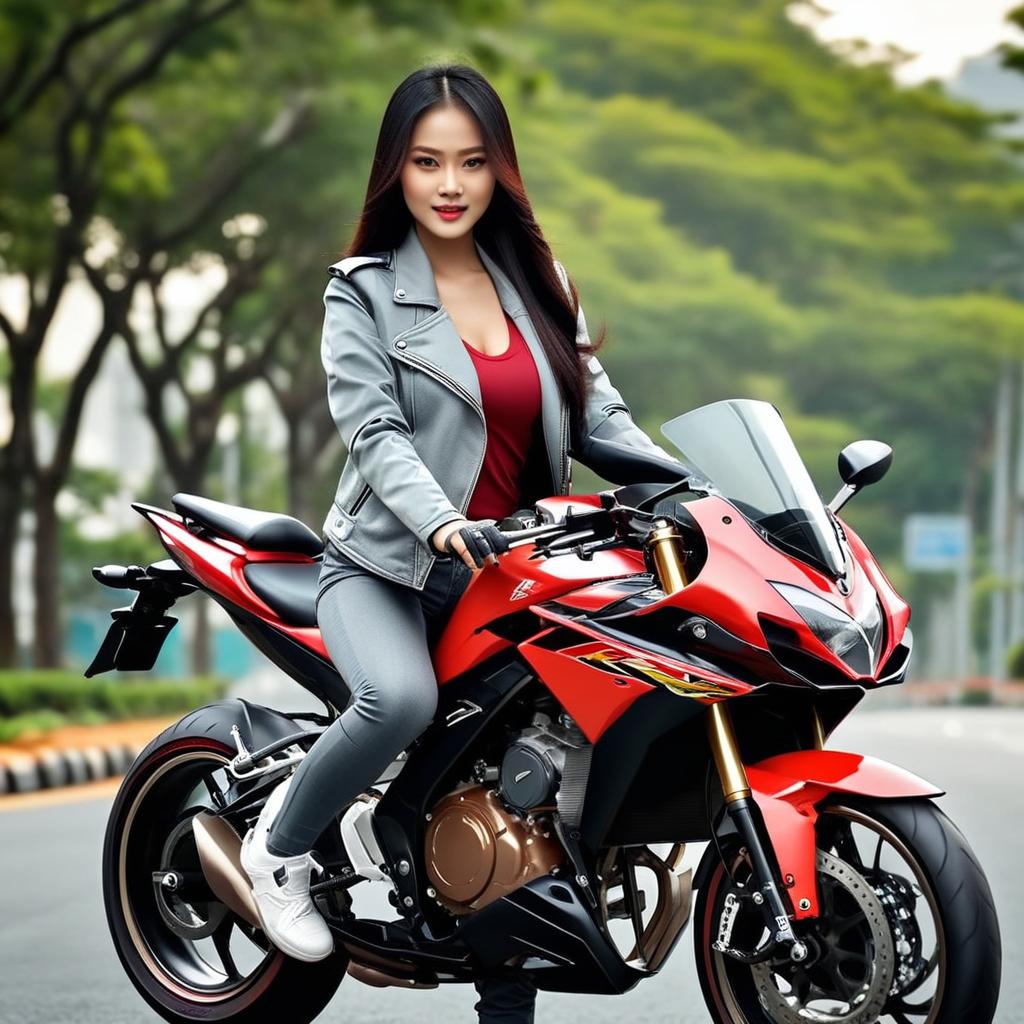 Adventure Awaits: Beautiful Woman on a Red Motorbike