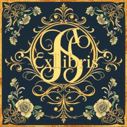 A beautifully designed Exlibris monogram sign featuring intricate lettering and ornate flourishes