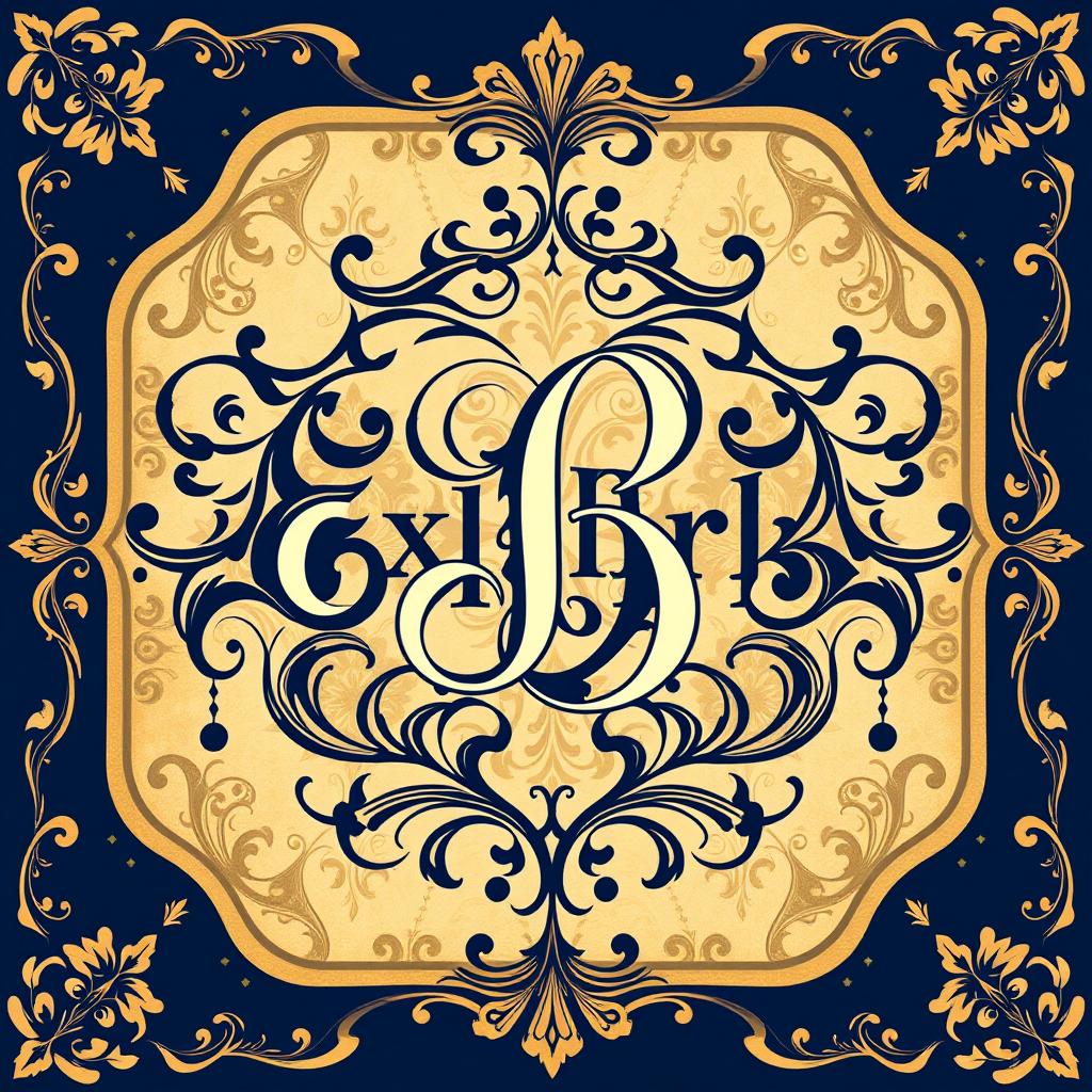 A beautifully designed Exlibris monogram sign featuring intricate lettering and ornate flourishes