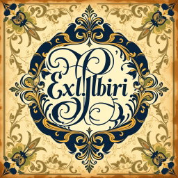 A beautifully designed Exlibris monogram sign featuring intricate lettering and ornate flourishes