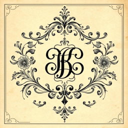 A beautifully detailed ex libris (bookplate) illustration featuring an elegant monogram at its center