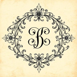 A beautifully detailed ex libris (bookplate) illustration featuring an elegant monogram at its center