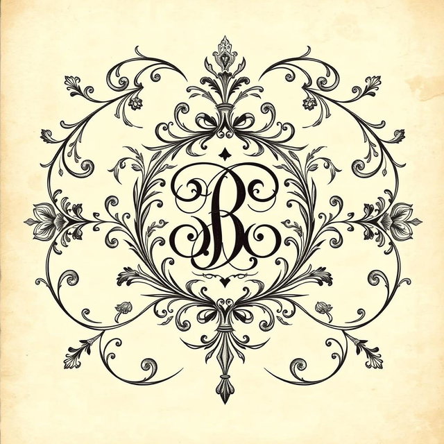 A beautifully detailed ex libris (bookplate) illustration featuring an elegant monogram at its center