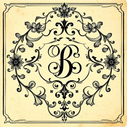 A beautifully detailed ex libris (bookplate) illustration featuring an elegant monogram at its center