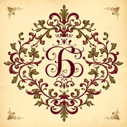 An intricate and elegant exlibris design featuring a beautifully stylized monogram in the center, surrounded by ornate decorative elements such as floral patterns, scrolls, and vintage motifs