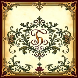 An intricate and elegant exlibris design featuring a beautifully stylized monogram in the center, surrounded by ornate decorative elements such as floral patterns, scrolls, and vintage motifs