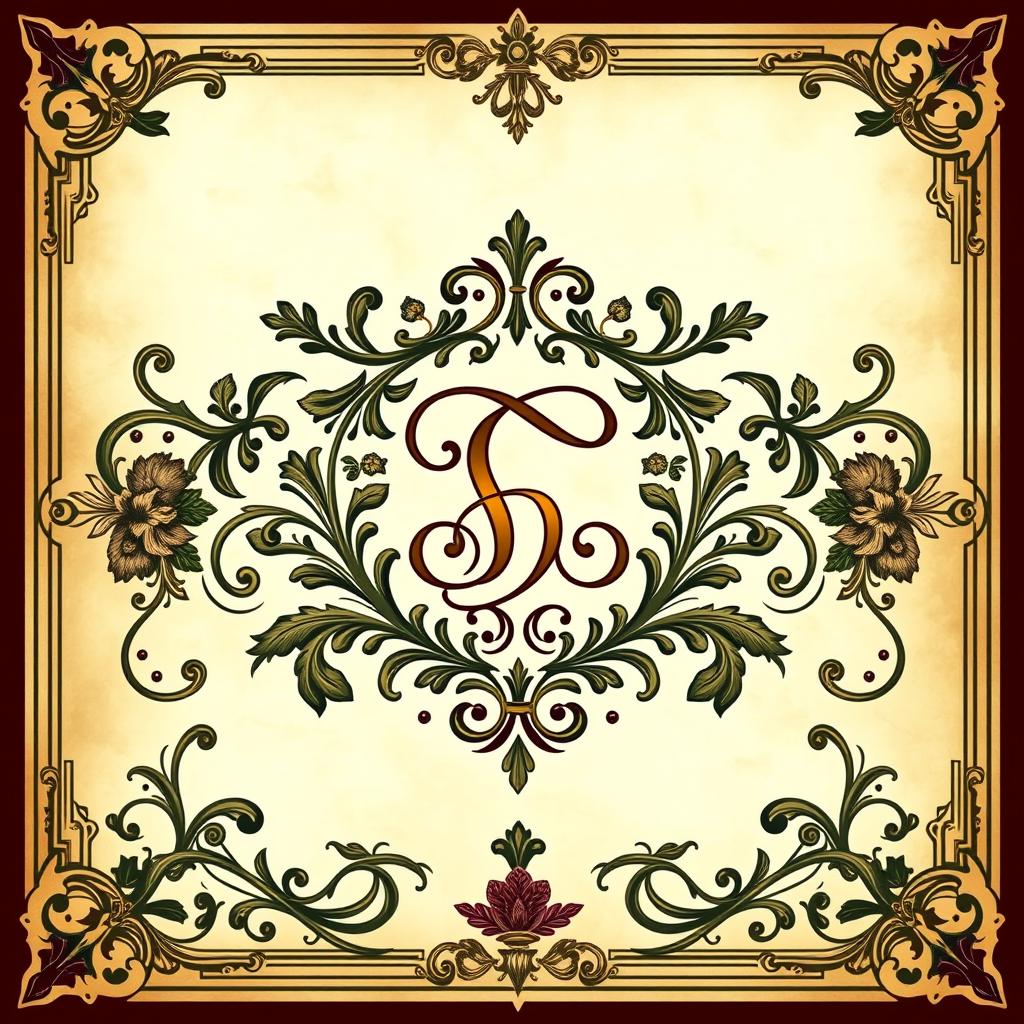 An intricate and elegant exlibris design featuring a beautifully stylized monogram in the center, surrounded by ornate decorative elements such as floral patterns, scrolls, and vintage motifs