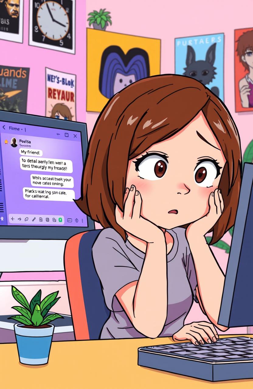 An animated scene depicting a girl who has been betrayed by a friend she met online