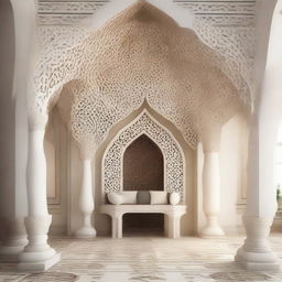 A stand with a modular structure resembling an Islamic arch, featuring graceful curves and intricate patterns. Its design, reminiscent of traditional Islamic architecture, provides a harmonious blend of cultural aesthetics and modern functionality.