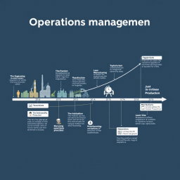 A detailed diagram illustrating the historical evolution of operations management, showcasing key milestones and developments from the early manufacturing processes to modern day practices