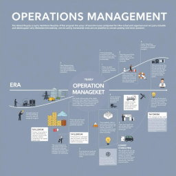 A detailed diagram illustrating the historical evolution of operations management, showcasing key milestones and developments from the early manufacturing processes to modern day practices