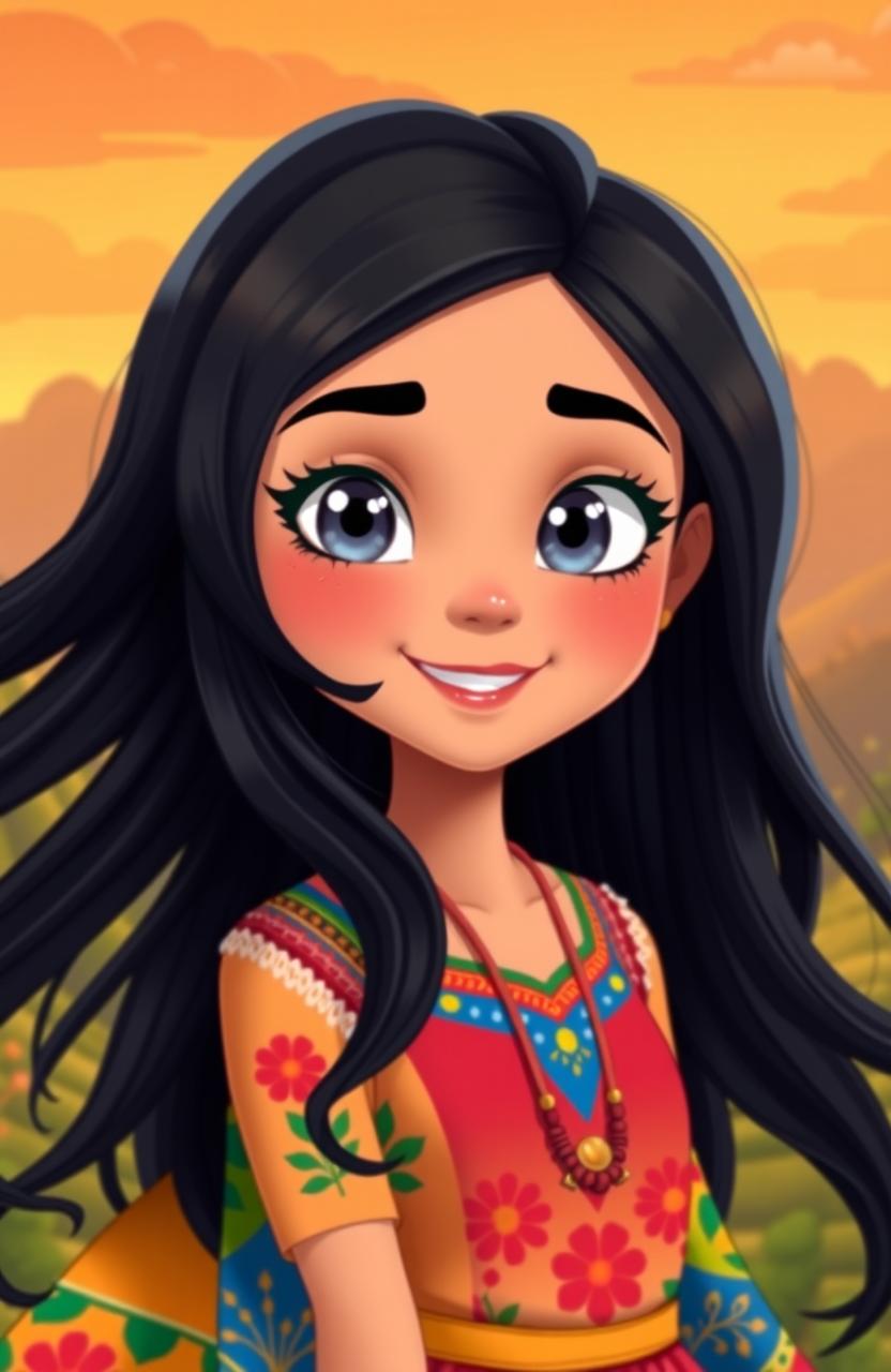 An animated profile picture of a Colombian girl with striking light-colored eyes, showcasing her vibrant personality