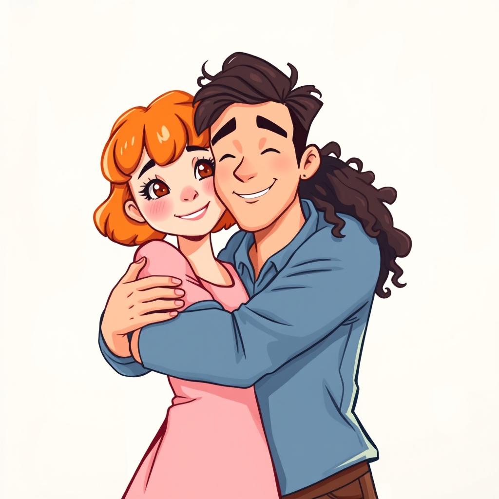 An illustration of a girl and a guy hugging affectionately