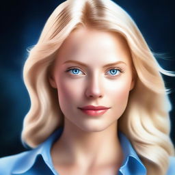 A high-quality digital art image of a blonde woman with a radiant complexion