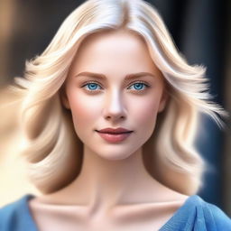 A high-quality digital art image of a blonde woman with a radiant complexion