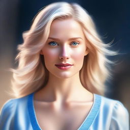 A high-quality digital art image of a blonde woman with a radiant complexion