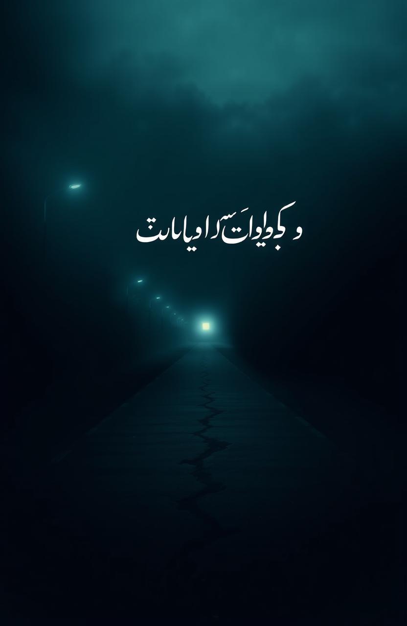 A long, slightly broken pathway disappearing into dense fog and darkness, creating a sense of suspense and an uncertain journey