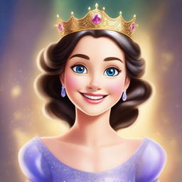 A stunning digital art image showcasing a princess placing a crown on her head with a radiant smile