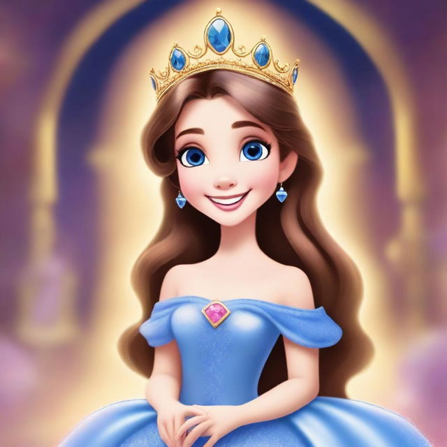 A stunning digital art image showcasing a princess placing a crown on her head with a radiant smile