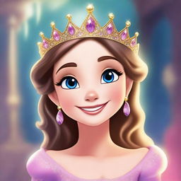 A stunning digital art image showcasing a princess placing a crown on her head with a radiant smile