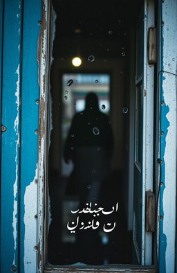 An old, slightly broken window with rain droplets on the glass, capturing a nostalgic and melancholic atmosphere