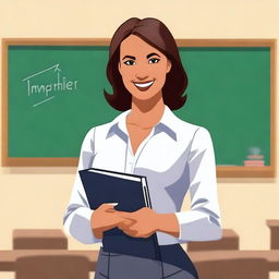 A high-quality digital art image depicting an attractive woman in professional teacher attire