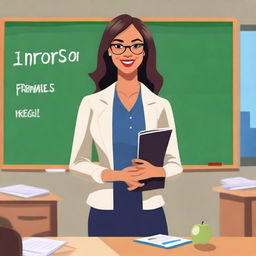 A high-quality digital art image depicting an attractive woman in professional teacher attire