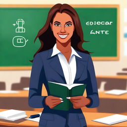 A high-quality digital art image depicting an attractive woman in professional teacher attire