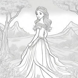 A high-quality digital art of a charming princess, adorned in a beautiful dress, standing in a magical landscape