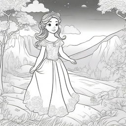 A high-quality digital art of a charming princess, adorned in a beautiful dress, standing in a magical landscape