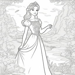 A high-quality digital art of a charming princess, adorned in a beautiful dress, standing in a magical landscape