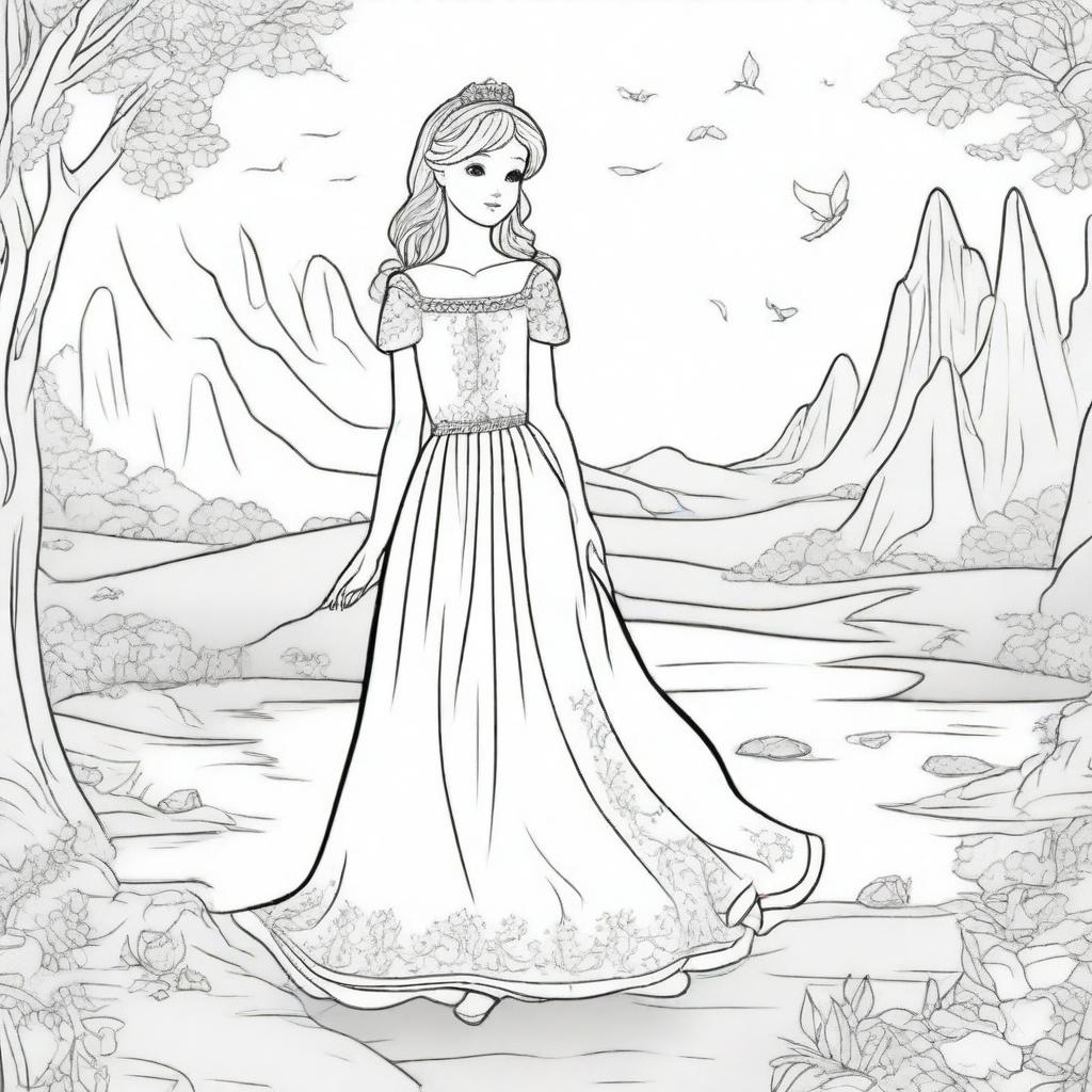 A high-quality digital art of a charming princess, adorned in a beautiful dress, standing in a magical landscape