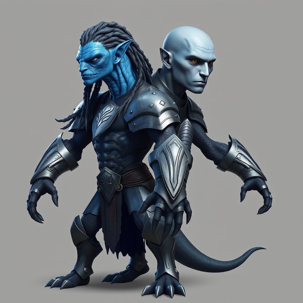 A unique male creature with two heads and four arms, wearing iron armor