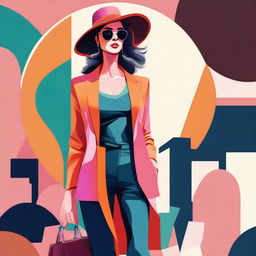 A digital art piece showcasing a stylish and attractive woman in a fashionable outfit