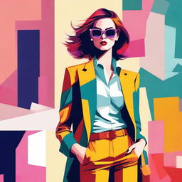 A digital art piece showcasing a stylish and attractive woman in a fashionable outfit