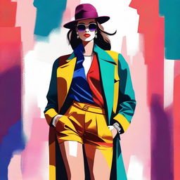 A digital art piece showcasing a stylish and attractive woman in a fashionable outfit