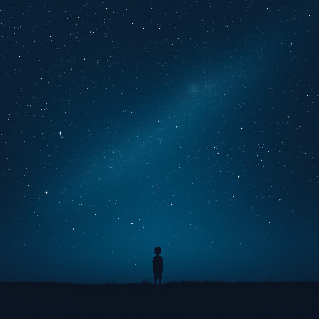 A realistic scene of a dark blue night sky filled with shining stars, creating a celestial backdrop