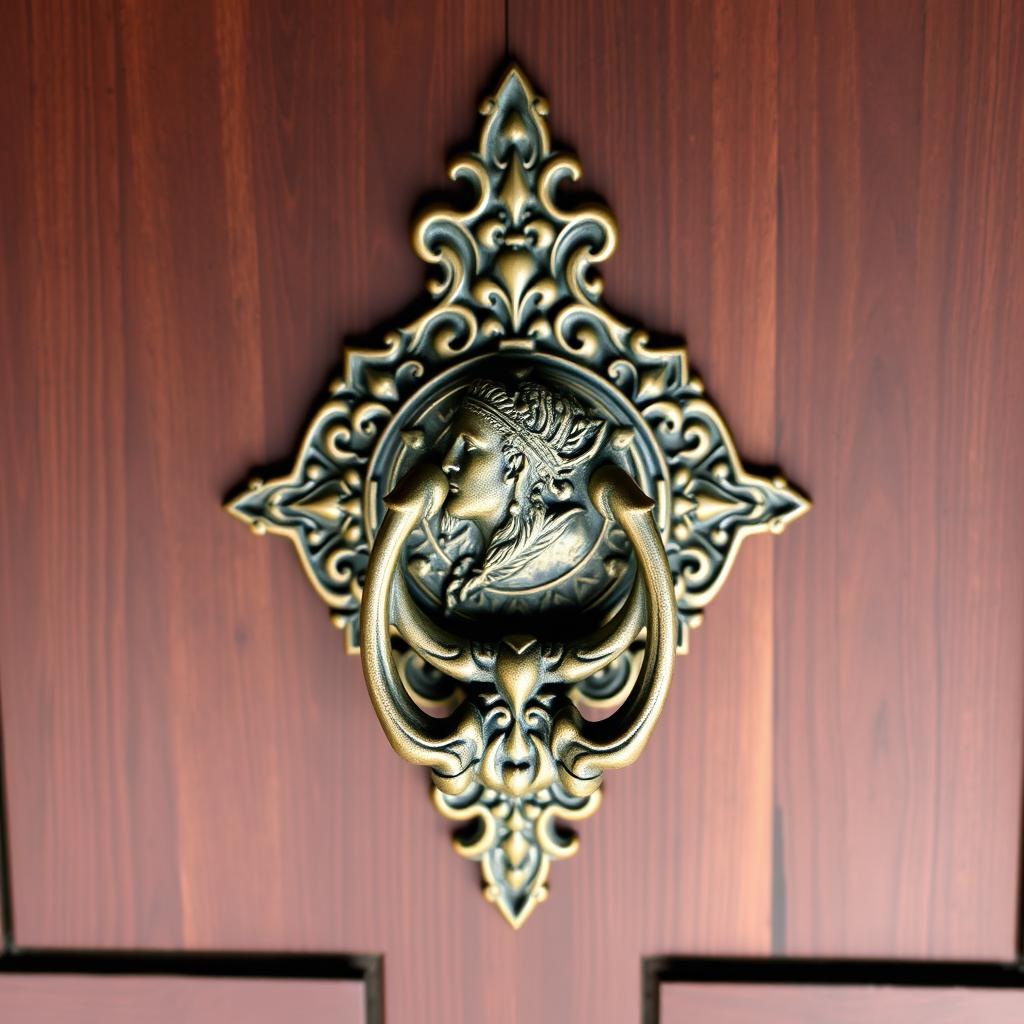 A beautifully crafted door knocker featuring an intricate design inspired by Cyrus the Great, also known as Kourosh