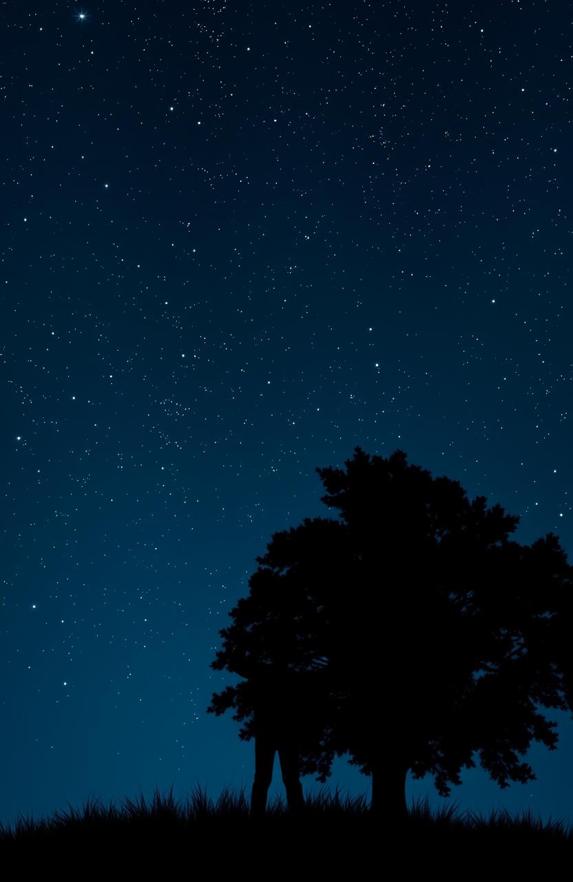 A highly realistic depiction of a night sky in dark blue, sprinkled with shining stars