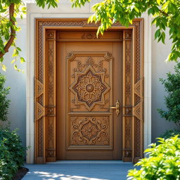 A beautifully crafted door with a design inspired by the ancient Persian architecture of Pasargadae, showcasing intricate motifs and elegant geometric patterns