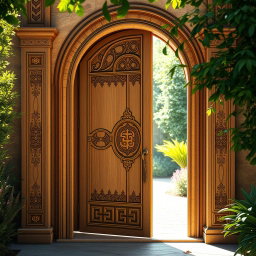 A beautifully crafted door with a design inspired by the ancient Persian architecture of Pasargadae, showcasing intricate motifs and elegant geometric patterns