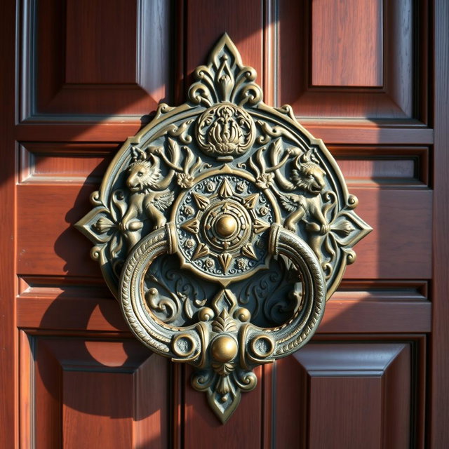 A beautifully crafted door knocker featuring the design of Cyrus the Great, intricately detailed with Persian motifs and symbols