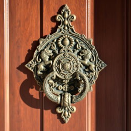 A beautifully crafted door knocker featuring the design of Cyrus the Great, intricately detailed with Persian motifs and symbols